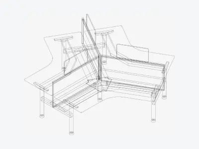 Desk - Cluster - Officetec - Modela - 120 Deg - Fixed Height Low-poly 3D model