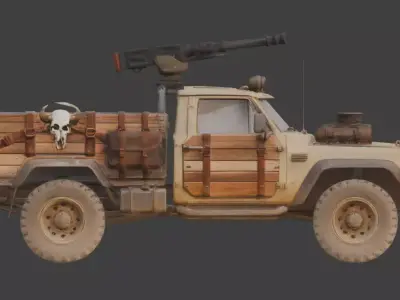 Post-Apocalyptic Outlaw Battle Truck 3D Model Low-poly 3D model