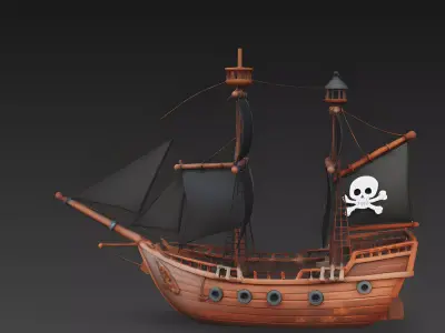 Stylized Pirate Brigantine Ship 3D Model 3D Model Low-poly 3D model