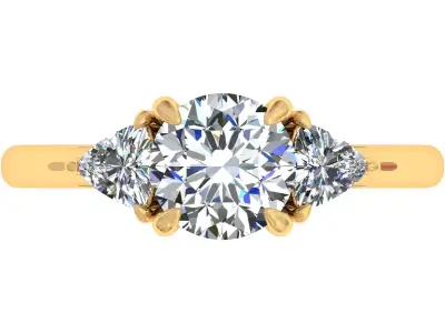 Round And Trillian 3 Stone Engagement Ring 3D print model purchase