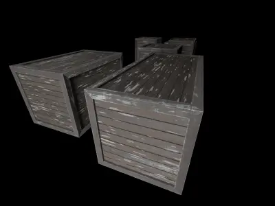 Wooden box set Low-poly 3D model
