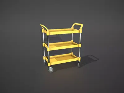 Three Tier Yellow Service Cart Low-poly 3D model