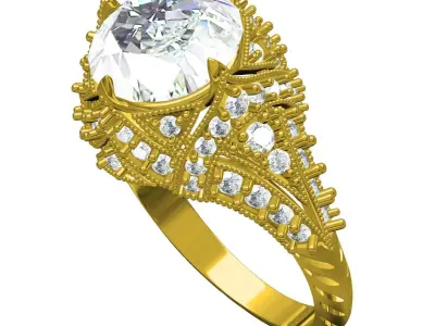 Antique Art Deco Filigree Engagement Ring 3D print model get