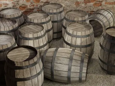 wooden barrel Low-poly 3D model 18