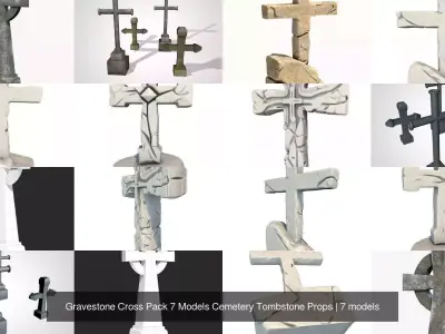 Gravestone Cross Pack 7 Models Cemetery Tombstone Props