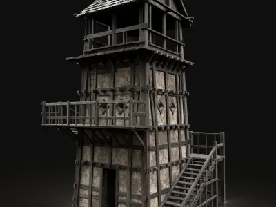 ENTERABLE HIGH TOWER WATCHTOWER COLLECTION BUILDINGS 3D Model Pack
