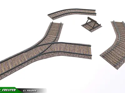 Lowpoly Railway Track Collection Pack 3d model Low-poly 3D model