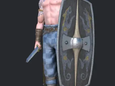 Greid celtic warrior Low-poly 3D model