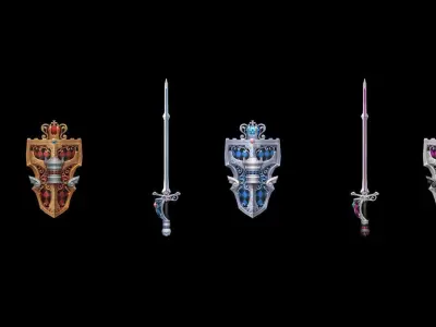 Crown Protector - Sword and Shield Low-poly 3D model