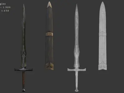 Sword-Short Sword-Sword Case Low-poly 3D model
