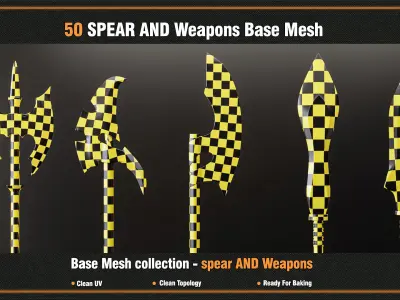 50 SPEAR AND Weapons Base Mesh - VOL 01-  Game Ready  Low-poly 3D model