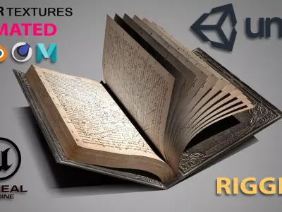 Animated Magic Book Rigged Medieval Fantasy PBR 4K Low-poly 3D model