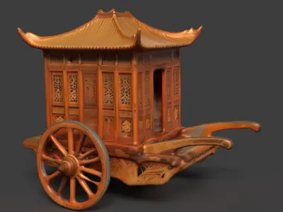 Chinese ancient wooden  carriage   Low-poly 3D model order