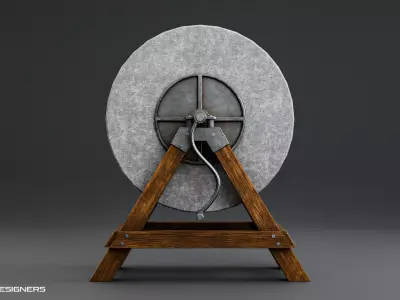 Medieval Grindstone - Vintage Grinding Wheel Low-poly 3D model