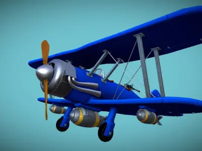 Stylized Biplane Low-poly 3D model