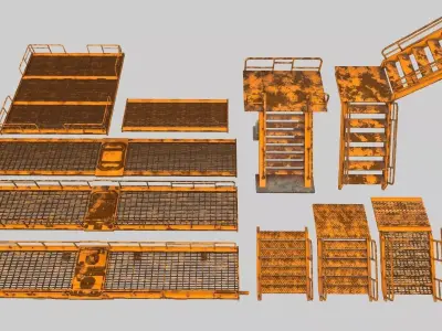 Stairs set 1 rusty ladder Low-poly 3D model