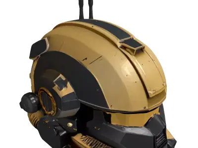 SciFi Combat Helmet Gold Tech 3D model