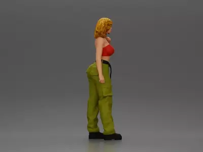 Urban dancer showcasing attitude in red tube top cargo pants 3D print model