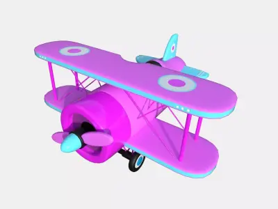 Airplane Cartoon A07 Pink Blue - Classic Aircraft Low-poly 3D model