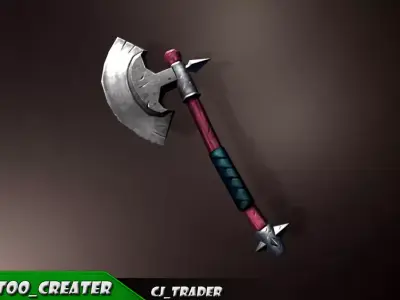 Low Poly Fantasy Fighting Axe 3D Model Low-poly 3D model