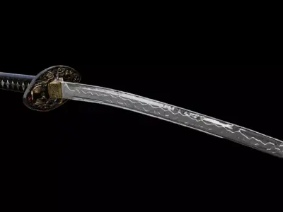 Katana Sword Curved Single-Edge Blade Low-poly 3D model