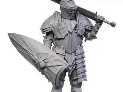 Knight in armor holding sword 3D print model