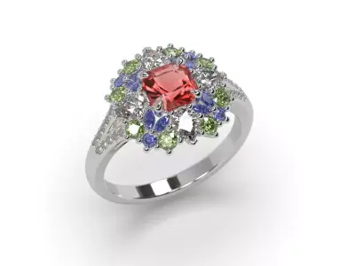 Ring Multi Gemstone  3D print model