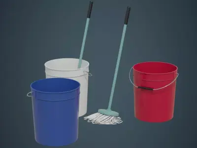 Bucket And Mop 1A Low-poly 3D model
