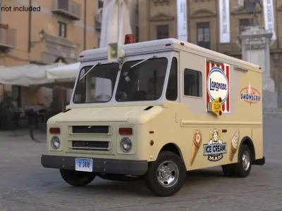 Vintage Ice Cream Truck Rigged for Cinema 4D 3D model