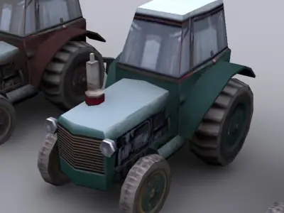 Tractor group of three old tractors Low-poly 3D model