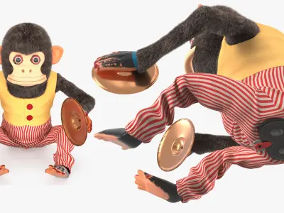  Mechanical Cymbal Monkey Toy vintage Style Fur Rigged 