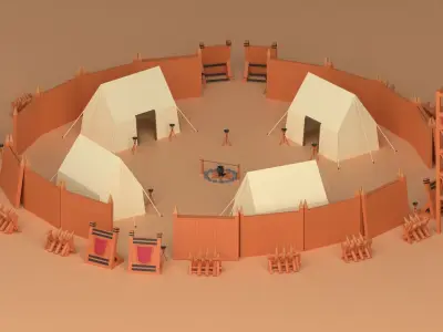 Cartoon Medieval Barracks Low-poly 3D model