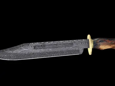 Bowie Knife damascus steel Low-poly 3D model