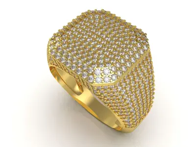 Antique Octagon Signet Half Way Diamond Ring 3D print model
