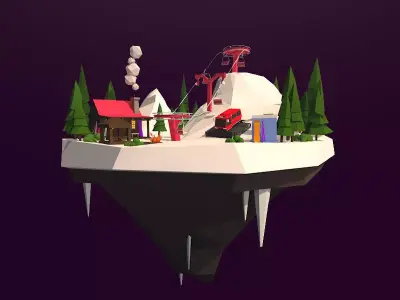 Cartoon Low Poly Slope Resort Island Pack Low-poly 3D model