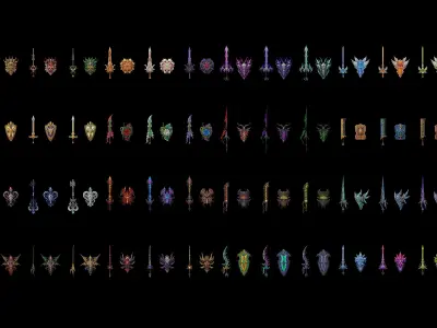 72 Swords and Shields Collection 3D Model Pack