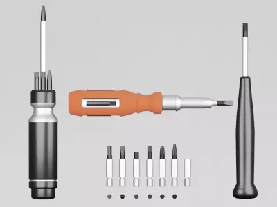 Screwdrivers with nozzles set Low-poly 3D model