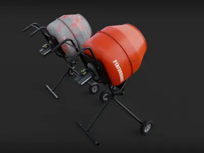 portable concrete mixer Low-poly 3D model