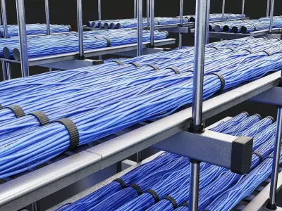 Cable Tray System with Blue Wiring Low-poly 3D model