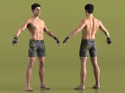 UFC MMA Fighter Character A-Pose Fur 3D model