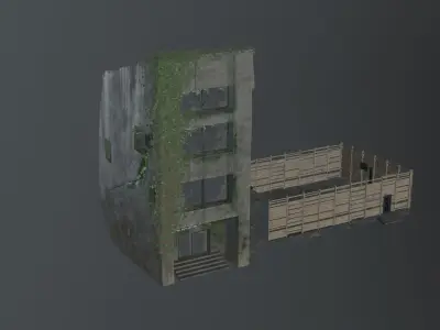 Post Apocalyptic Building With Extended Basketball Court Low-poly 3D model