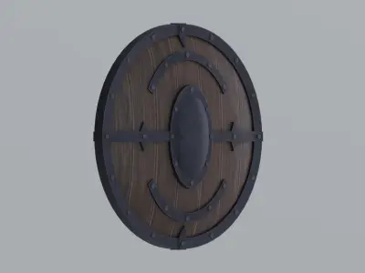 Medieval round wooden shield Low-poly 3D model get