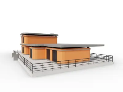 Low Poly Office orange building Low-poly 3D model