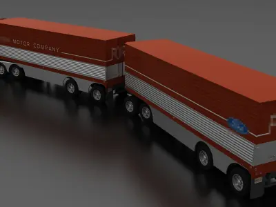 Big Red Gas Turbine 1964 Concept Semi Truck and Double Trailer Low-poly 3D model