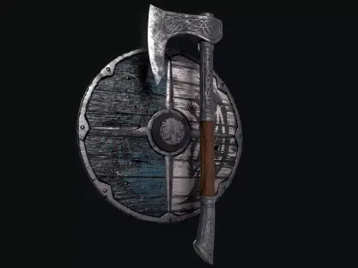 Eivors Axe and Shield Low-poly 3D model