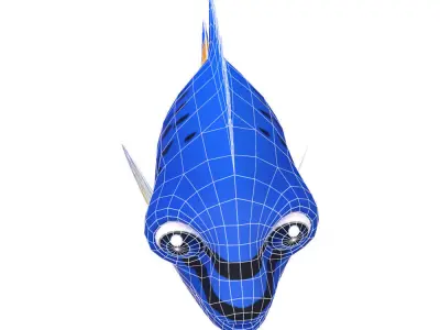 Blue Damsel Fish Cartoon Animated Low-poly 3D model