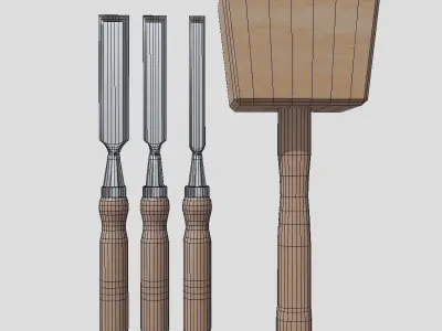 Chisel Pack With Hammer Low-poly 3D model