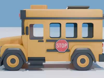 School Bus cartoon Low-poly 3D model