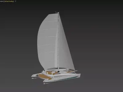 Modern Performance Sailing Catamaran White with Teak Deck 3D model