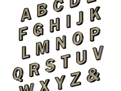 Illuminated volumetric letters with light bulbs Latin alphabet 3D model